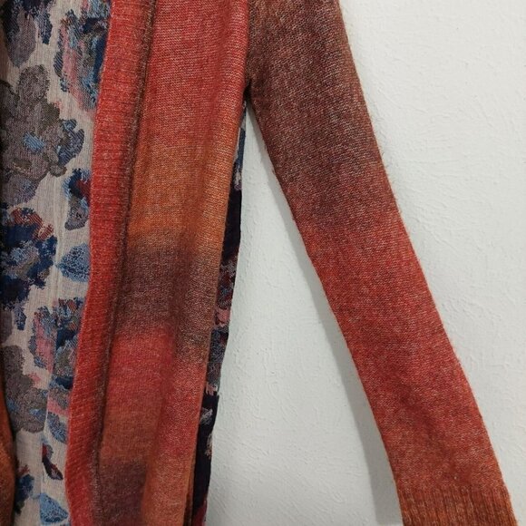 John Mark Open Duster Cardigan Sweater OMBRE Front FLORAL FRINGE Back Boho Sz S - Picture 4 of 9
